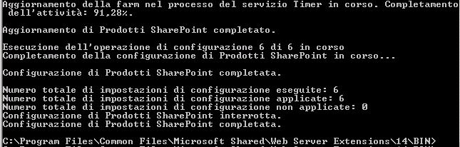 psconfig per aggiornamento sharepoint 2010 sp1